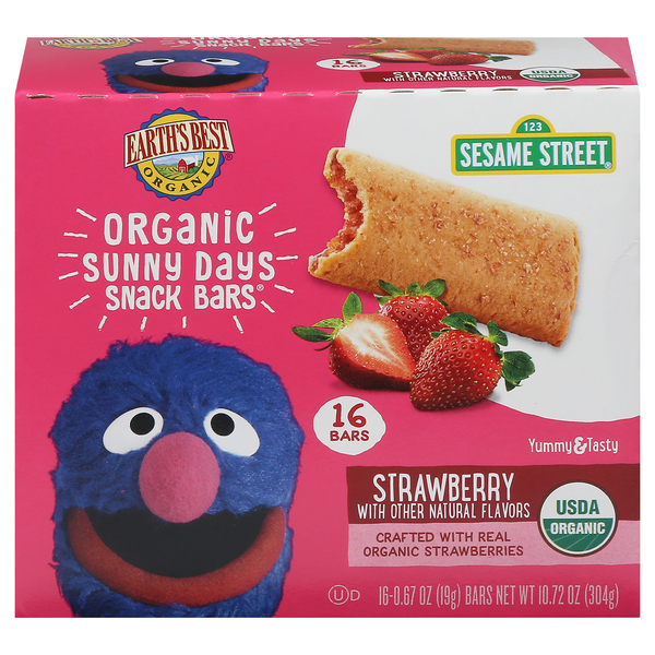Earth's Best Organic Sesame Street Sunny Days Strawberry Snack Bar - 16 ct