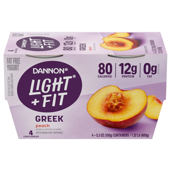 Dannon Light + Fit Fat Free Peach Greek Yogurt Cups - 4 ct