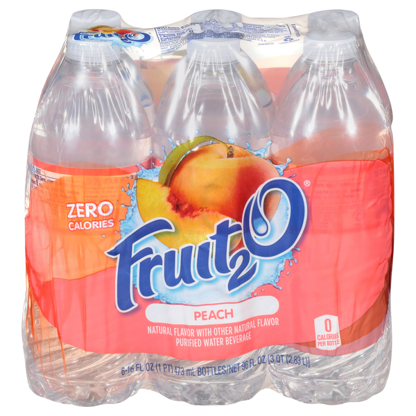 Fruit2O Zero Calories Peach Flavored Purified Water Beverage - 6 pk