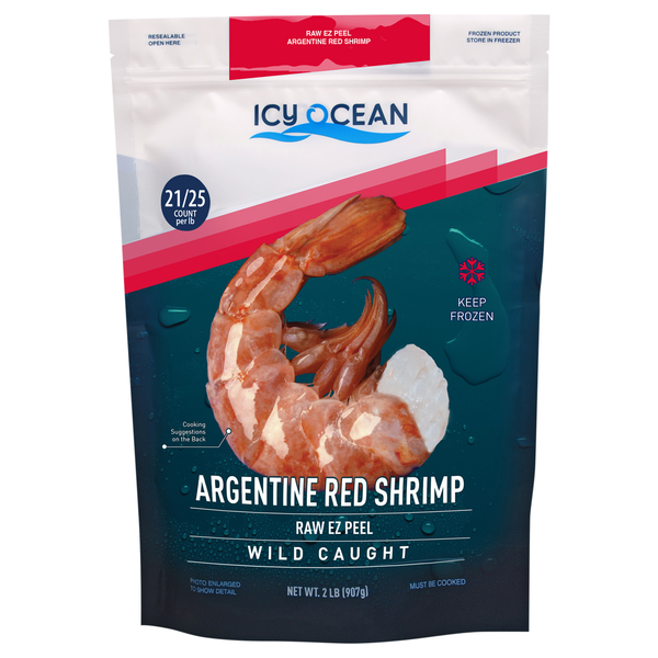 Icy Ocean Wild Caught Argentine Red Raw Shrimp 21-25 ct Frozen