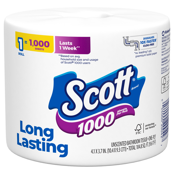 Scott 1000 Sheets Per Roll 1-Ply Toilet Paper Unscented