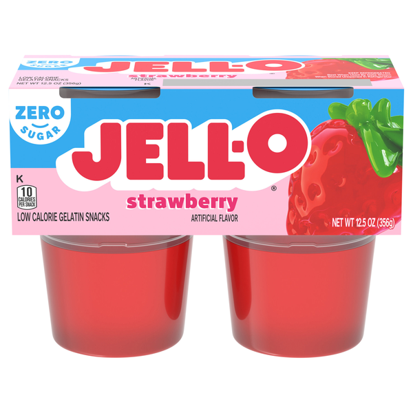 Jell-O Zero Sugar Strawberry Gelatin Snack Cups - 4 ct
