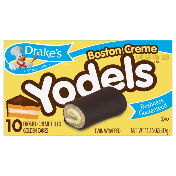 Drake's Boston Creme Yodels Snack Cakes Rolls - 10 ct