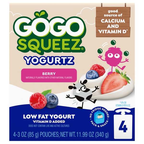 GoGo squeeZ Low Fat Berry Yogurtz on the Go Pouches - 4 ct