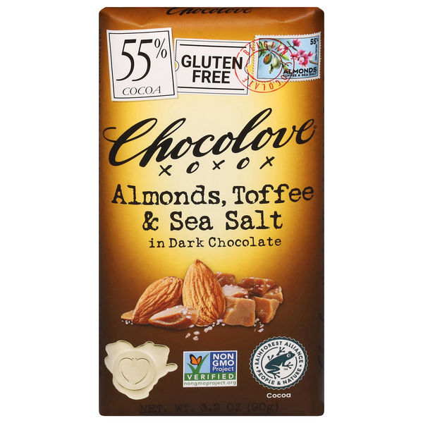 Chocolove Gluten Free Almonds Toffee & Sea Salt Dark Chocolate Candy Bar