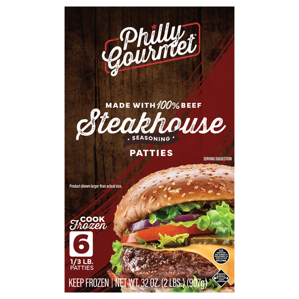 Philly Gourmet Steakhouse 1/3 lb Smokehouse Beef Patties - 6 ct Frozen