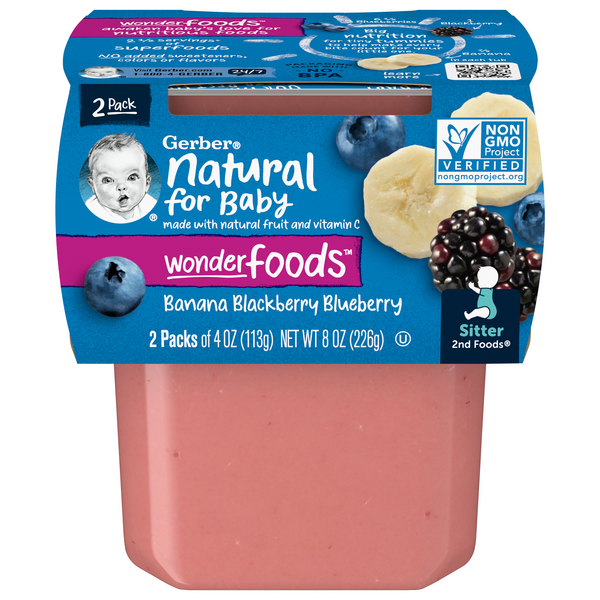 Gerber Natural 2nd Baby Food Banana Blackberry Blueberry - 2 ct