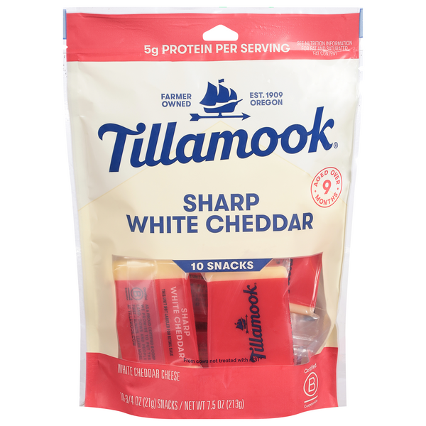 Tillamook Sharp White Cheddar Cheese Snack Bars - 10 ct