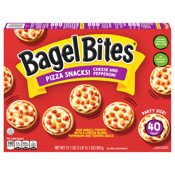 Bagel Bites Cheese & Pepperoni Mini Pizza Snacks - 40 ct Frozen