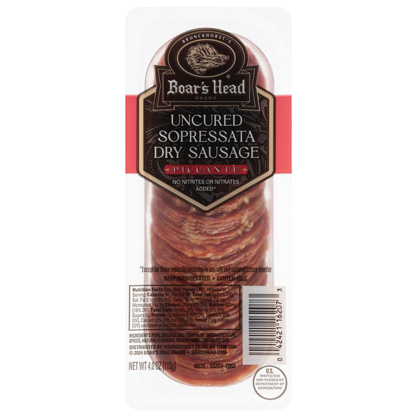 Boar's Head Piccante Uncured Sopressata Dry Sausage Sliced