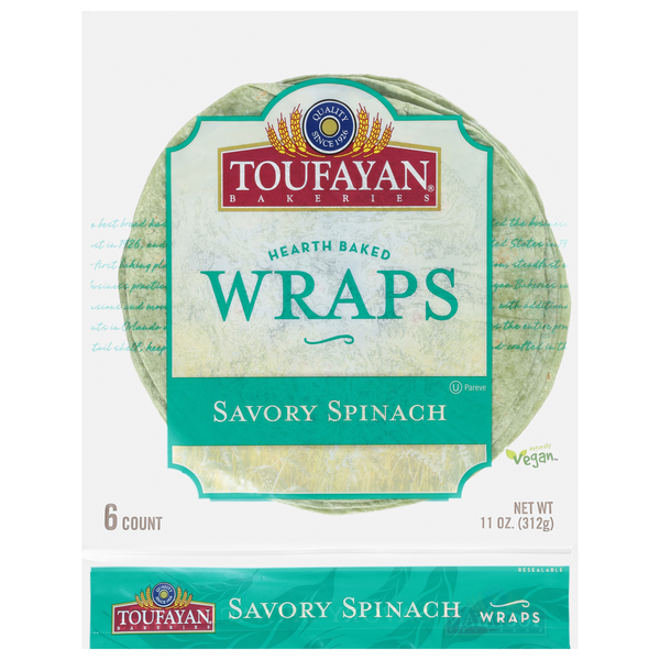 Toufayan Savory Spinach Wraps - 6 ct