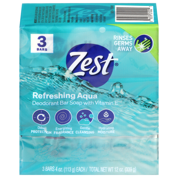 Zest Aqua Pure Cleansing Soap Bars with Vitamin E - 3 ct