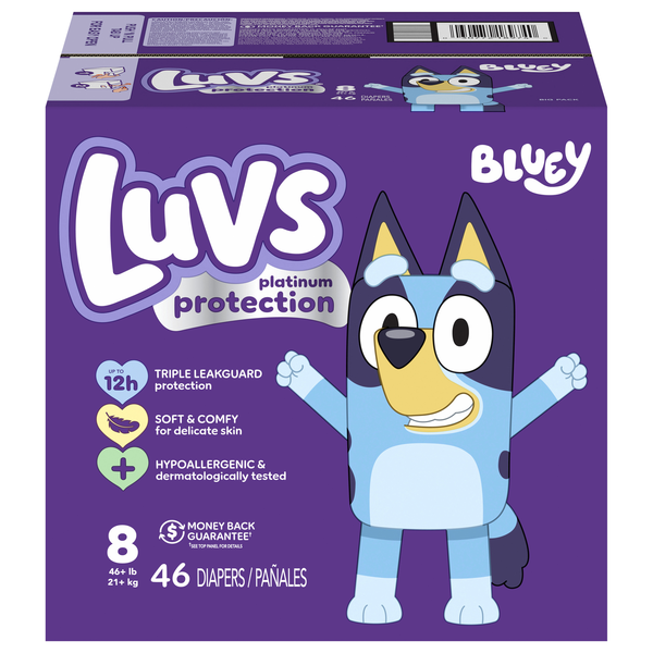 Luvs Platinum Protection Bluey Size 8 Baby Diapers 46+ lbs