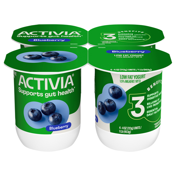 Activia Low Fat Blueberry Probiotic Yogurt Cups - 4 ct