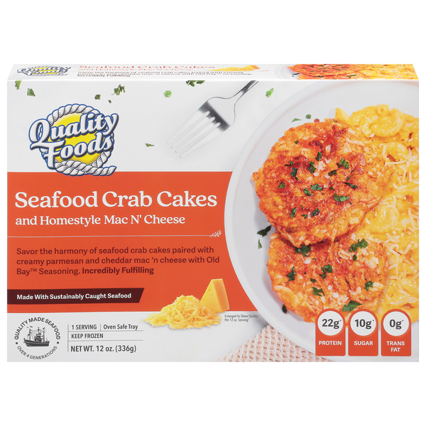 Quality Foods Seafood Crab Cakes & Homestyle Mac N Cheese Frozen Meal
