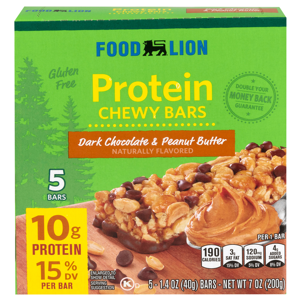 Food Lion Dark Chocolate & Peanut Butter 10g Chewy Protein Bars - 5 ct