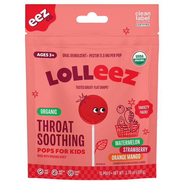 Lolleez Kids Organic Throat Soothing Pops Variety Pack - 15 ct