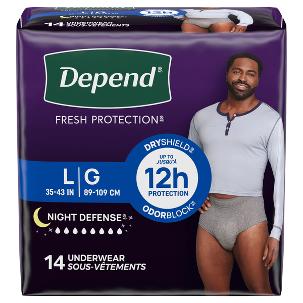 Depend Men's Fresh Protection Night Defense Incontinence Underwear L