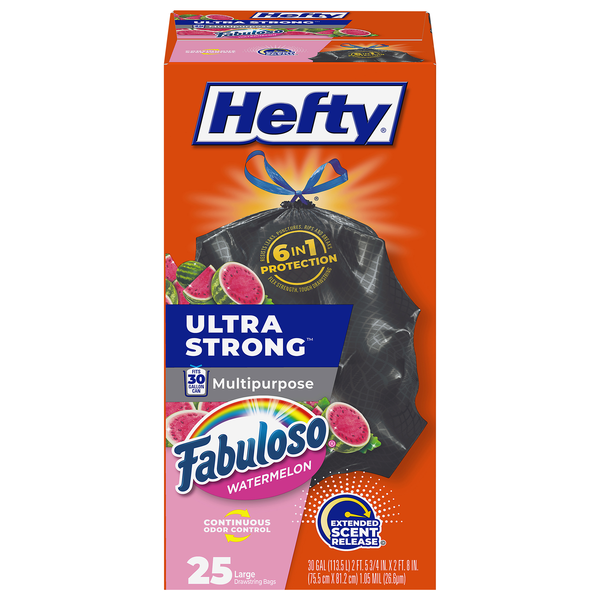 Hefty Ultra Strong Drawstring Multipurpose Watermelon Trash Bags 30 Gallon