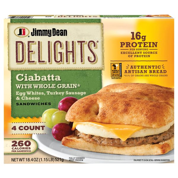 Jimmy Dean Egg Whites Turkey Sausage & Cheese Ciabatta Sandwiches - 4 ct