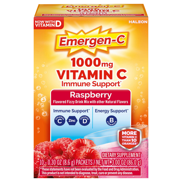Emergen-C Raspberry Fizzy Drink Mix Dietary Supplement 1000mg Vitamin C