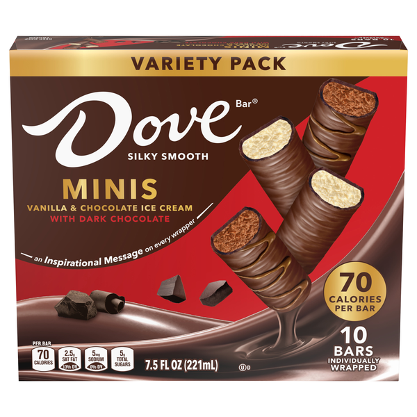 DOVE Minis Vanilla & Chocolate Ice Cream Bar Variety Pack - 10 ct