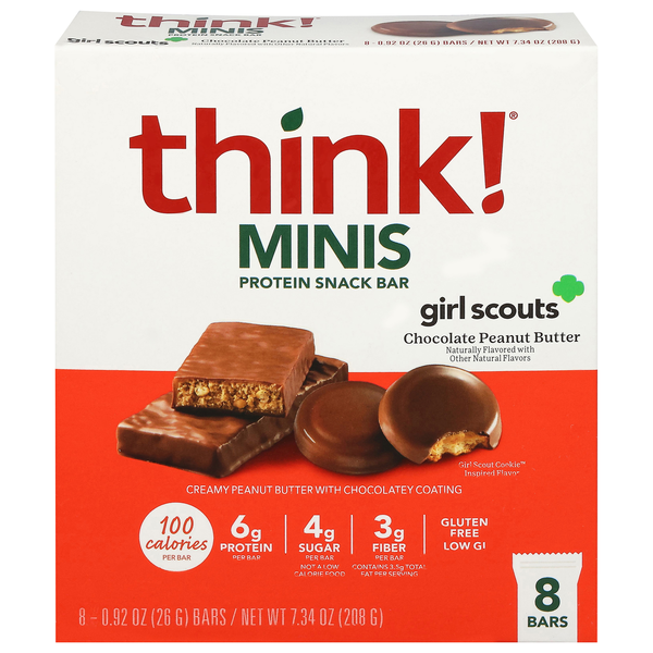 think! Minis Girl Scouts Chocolate Peanut Butter 6g Protein Snack Bar -8ct