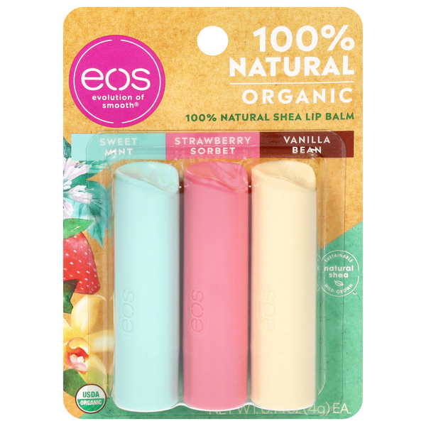 eos Organic 100% Natural Shea Lip Balm - 3 pk