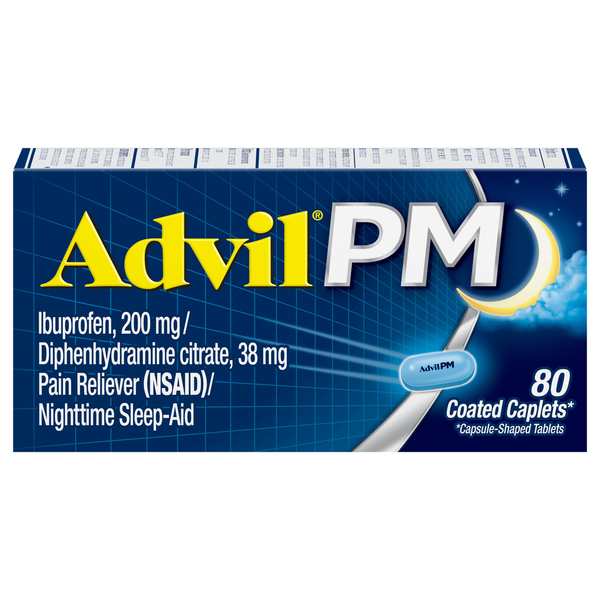 Advil PM Ibuprofen Pain Relief 200 mg Coated Caplets