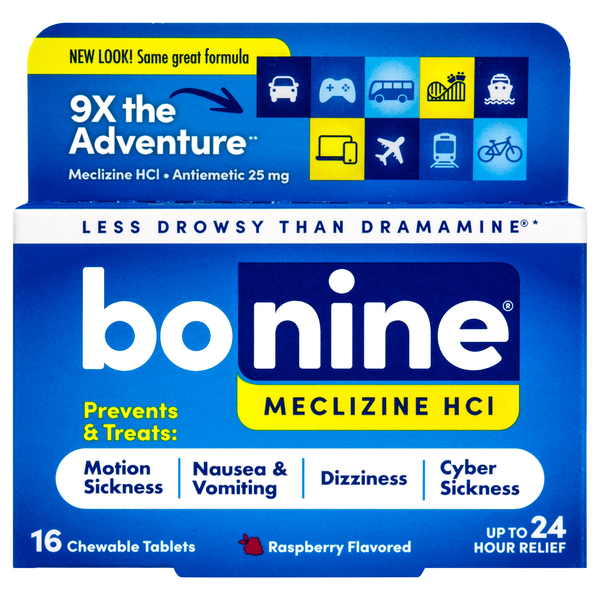 Bonine Meclizine HCI for Motion Sickness Tabs Chewable Raspberry