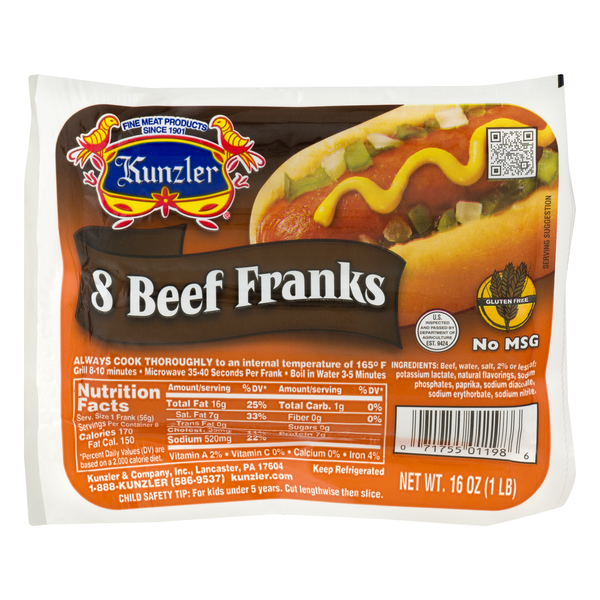 Kunzler Beef Franks - 8 ct