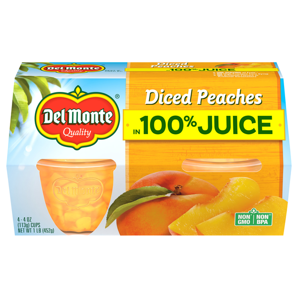 Del Monte Diced Peaches Fruit Cups in Juice - 4 ct