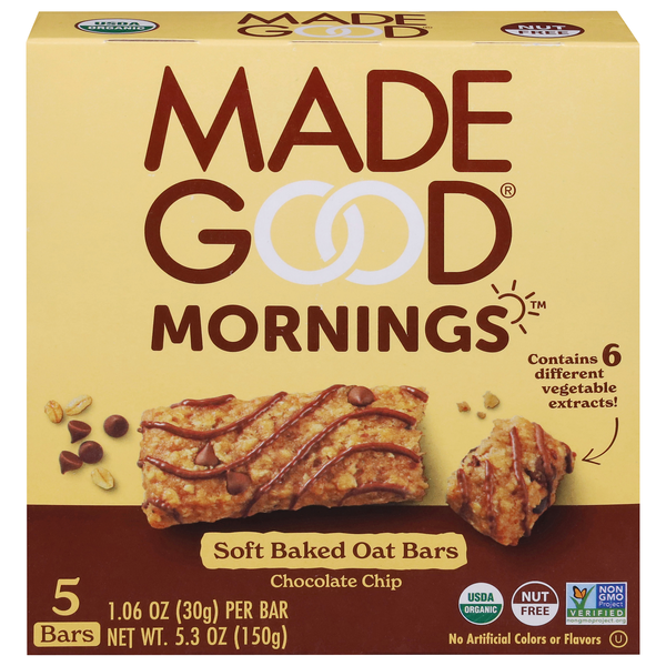Made Good Mornings Organic Gluten Free Chocolate Chip Oat Bars - 5 ct