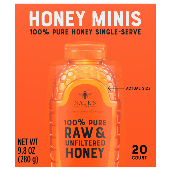 Nate's 100% Pure Raw & Unfiltered Honey Minis Single Serve - 20 ct