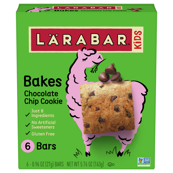 LARABAR Kids Bakes Gluten Free Chocolate Chip Cookie Bars - 6 ct