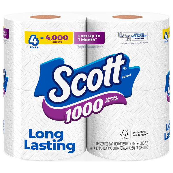 Scott 1000 Sheets Per Roll 1-Ply Toilet Paper Unscented