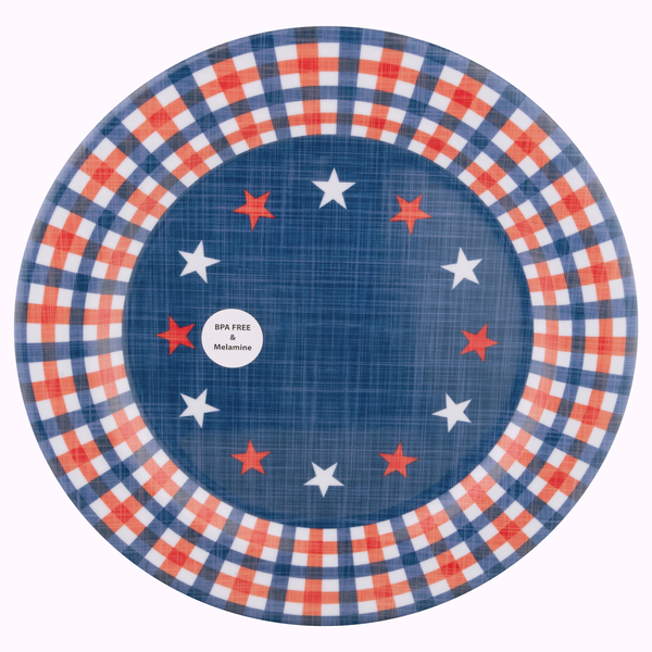 Smart Living Summer Round Plate Patriotic Plaid