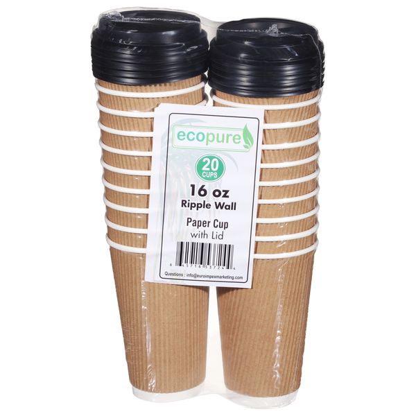 Ecopure Ripple Wall Paper Cup with Lid 16 oz