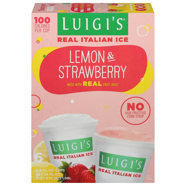 Luigi's Lemon & Strawberry Real Italian Ice - 6 ct