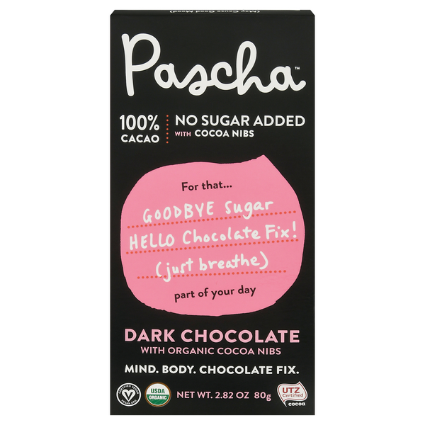 Save on Pascha Dark Chocolate with Cocoa Nibs 100 Cacao Organic Order