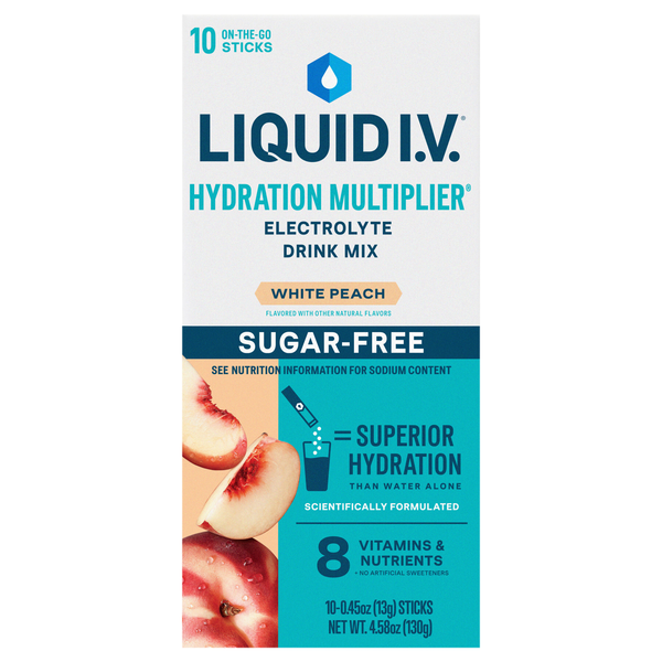 Liquid I.V. Sugar Free White Peach Electrolyte Drink Mix Sticks - 10 ct
