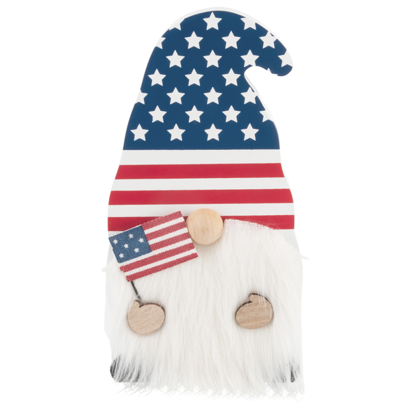 Smart Living Patriotic Wood Decor Gnome with Flag