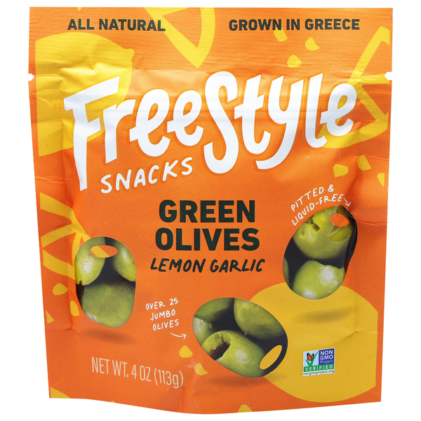 FreeStyle Snacks Lemon Garlic Green Pitted Olives