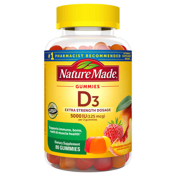 Nature Made Extra Strength Vitamin D3 Gummies Strawberry Peach & Mango