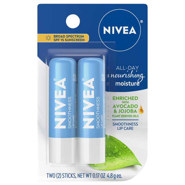 Nivea Smoothness Lip Care + Sunscreen Broad Spectrum SPF 15 - 2 ct