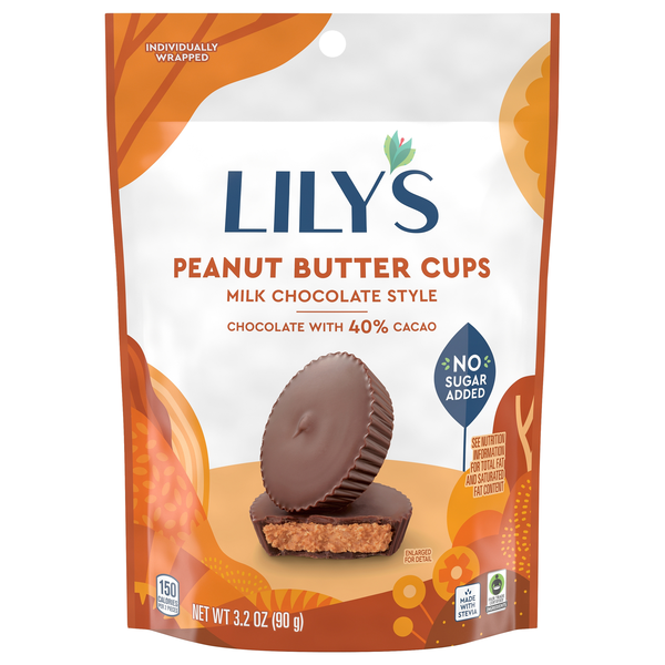 Lily's Gluten Free No Sugar Added Milk Chocolate Peanut Butter Cups Candy