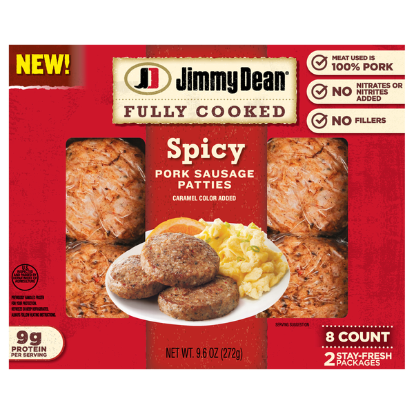Jimmy Dean Fully Cooked Spicy Pork Breakfast Sausage Patties - 8 ct