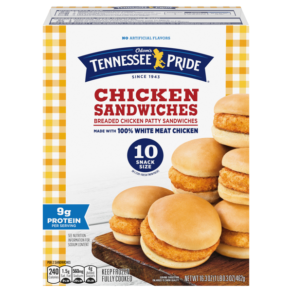 Odom's Tennessee Pride Snack Size Chicken Sandwiches - 10 ct Frozen