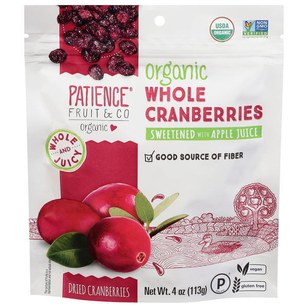 Patience Fruit & Co Organic Sweetened Whole Dried Cranberries