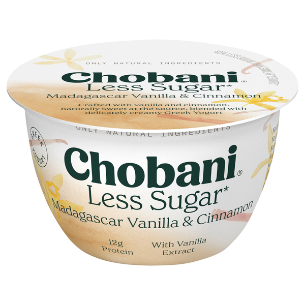 Save on Chobani Less Sugar Low Fat Madagascar Vanilla & Cinnamon Greek